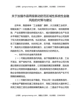 关于加强市县两级联动防范区域性系统性金融风险的对策与建议