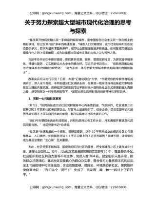 关于努力探索超大型城市现代化治理的思考与探索
