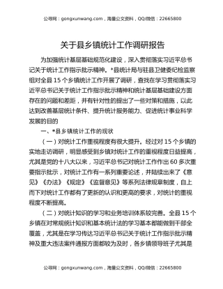 关于县乡镇统计工作调研报告