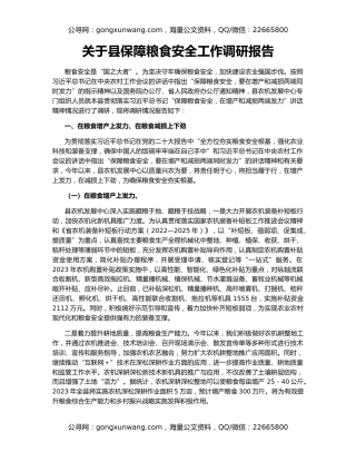 关于县保障粮食安全工作调研报告