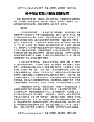 关于基层党组织建设调研报告