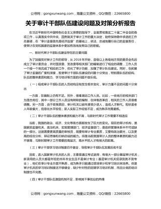 关于审计干部队伍建设问题及对策分析报告
