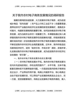 关于我市农村电子商务发展情况的调研报告