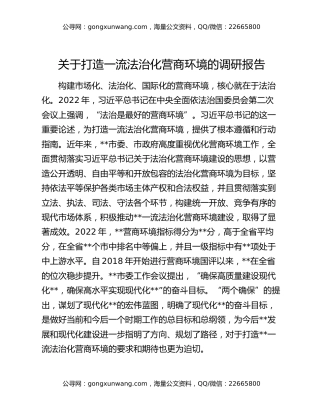 关于打造一流法治化营商环境的调研报告