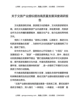 关于文旅产业提标提效高质量发展深度调研报告