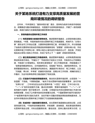 关于某地系统打造有力支撑高质量发展的营商环境情况的调研报告