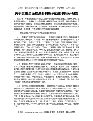 关于某市全面推进乡村振兴战略的调研报告