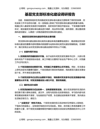 基层党支部标准化建设调研报告