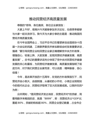 推动民营经济高质量发展