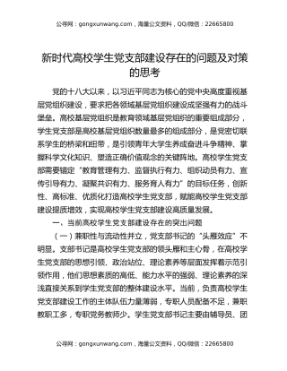 新时代高校学生党支部建设存在的问题及对策的思考