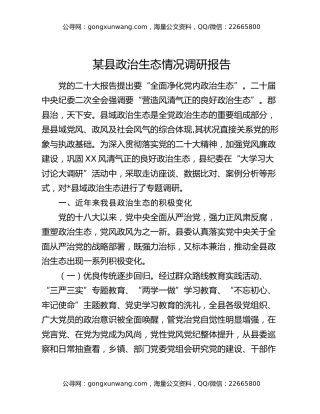 某县政治生态情况调研报告