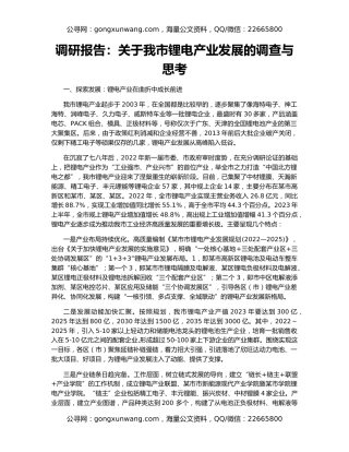 调研报告：关于我市锂电产业发展的调查与思考