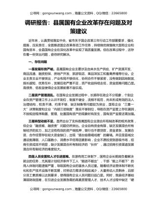 调研报告：县属国有企业改革存在问题及对策建议