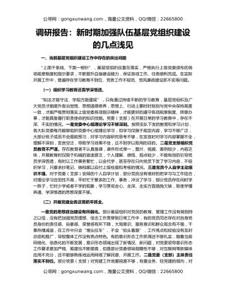 调研报告：新时期加强队伍基层党组织建设的几点浅见