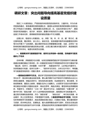 调研文章：突出问题导向提高基层党组织建设质量