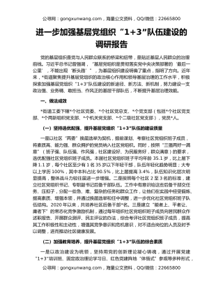 进一步加强基层党组织“1+3”队伍建设的调研报告