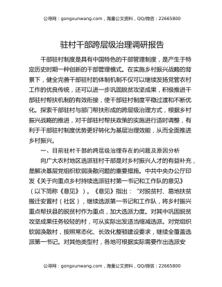 驻村干部跨层级治理调研报告