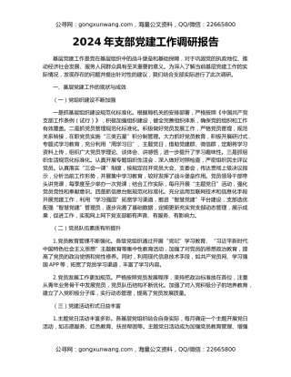 2024年支部党建工作调研报告