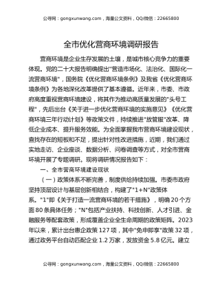 全市优化营商环境调研报告