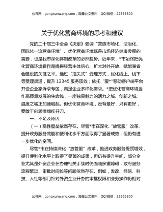 关于优化营商环境的思考和建议