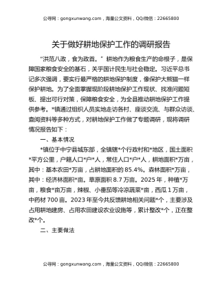 关于做好耕地保护工作的调研报告