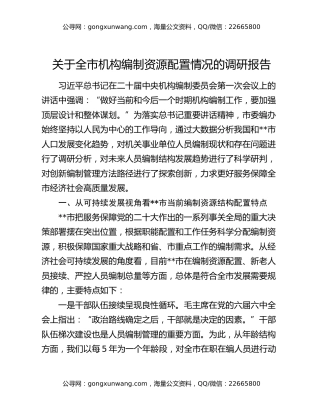 关于全市机构编制资源配置情况的调研报告