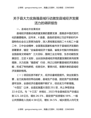 关于县大力实施强县域行动激发县域经济发展活力的调研报告