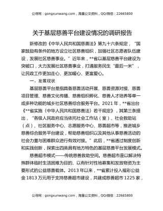 关于基层慈善平台建设情况的调研报告