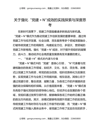 关于强化“党建＋N”成效的实践探索与深度思考