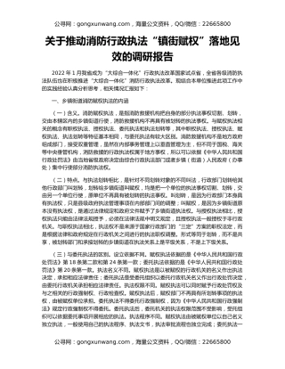 关于推动消防行政执法“镇街赋权”落地见效的调研报告