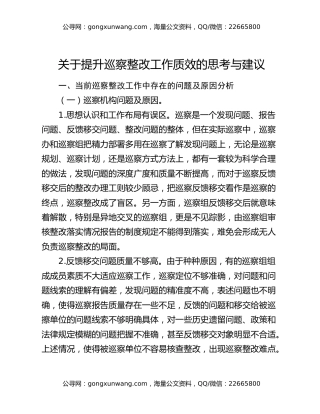 关于提升巡察整改工作质效的思考与建议