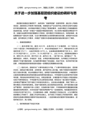 关于进一步加强基层团组织建设的调研与思考