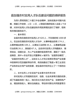 县加强农村实用人才队伍建设问题的调研报告