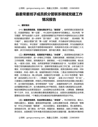 县委常委班子成员抓分管联系领域党建工作情况报告