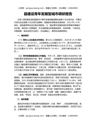 县建设青年发展型城市调研报告
