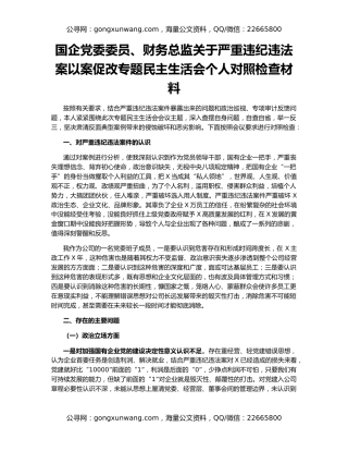 国企党委委员、财务总监关于严重违纪违法案以案促改专题民主生活会个人对照检查材料