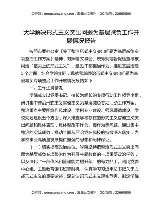 大学解决形式主义突出问题为基层减负工作开展情况报告