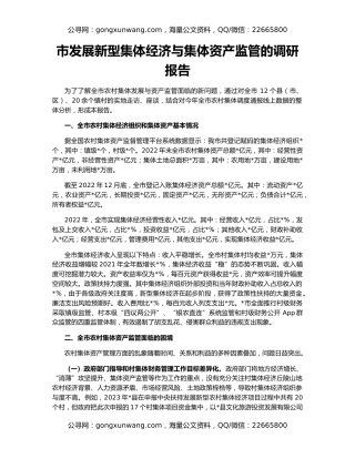 市发展新型集体经济与集体资产监管的调研报告