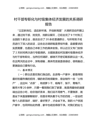村干部专职化与村级集体经济发展的关系调研报告
