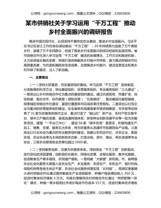 某市供销社关于学习运用“千万工程”推动乡村全面振兴的调研报告