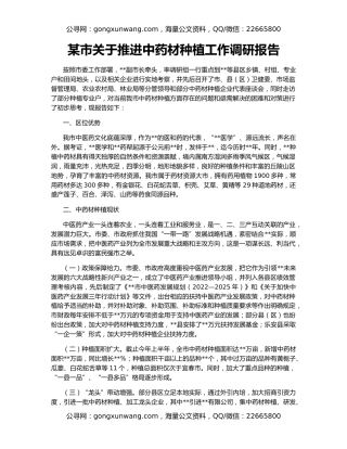 某市关于推进中药材种植工作调研报告