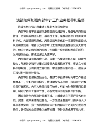 浅谈如何加强内部审计工作业务指导和监督