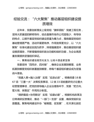 经验交流：“六大聚焦”推动基层组织建设提质增效