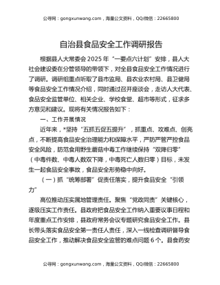 自治县食品安全工作调研报告
