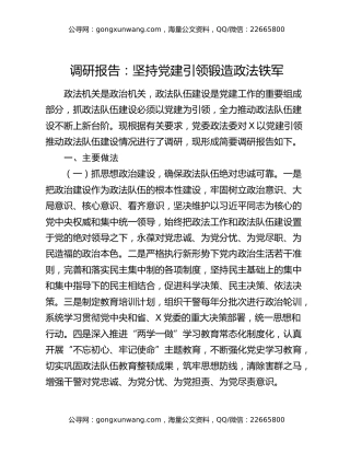 调研报告：坚持党建引领锻造政法铁军