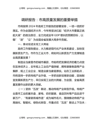 调研报告：市高质量发展的重要举措