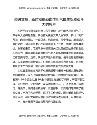调研文章：新时期砥砺血性胆气催生新质战斗力的思考