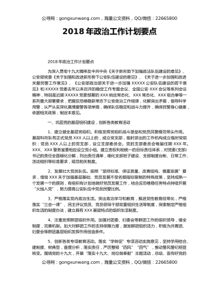 2018年政治工作计划要点