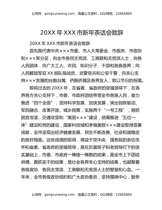 20XX年XXX市新年茶话会致辞