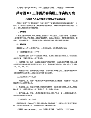 共青团XX工作委员会换届工作实施方案